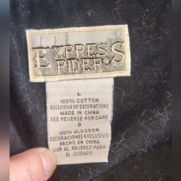 Express Riders Western Aztec Rodeo Tribal Black Blue Button Down Sz Large - Picture 9 of 13